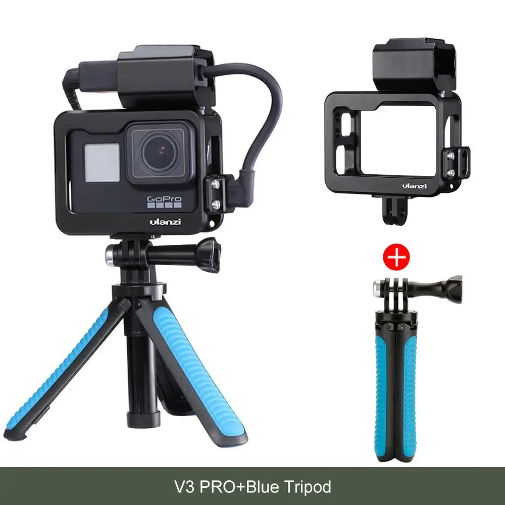 Ulanzi V3 Vlog чехол с металлической клеткой для Gopro 7 6 5 Vlogging чехол с 52 мм фильтром для объектива микрофон адаптер питания для Gopro - Цвет: V3 Pro Mini Tripod