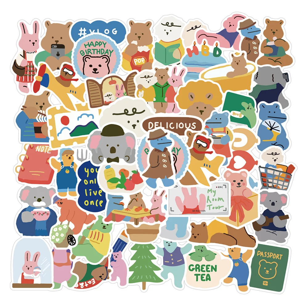 

10/30/50PCS Ins Wind Bear Cartoon Cute Graffiti Waterproof Sticker Suitcase Notebook Water CupRefrigeratorStationeryBoxWholesale
