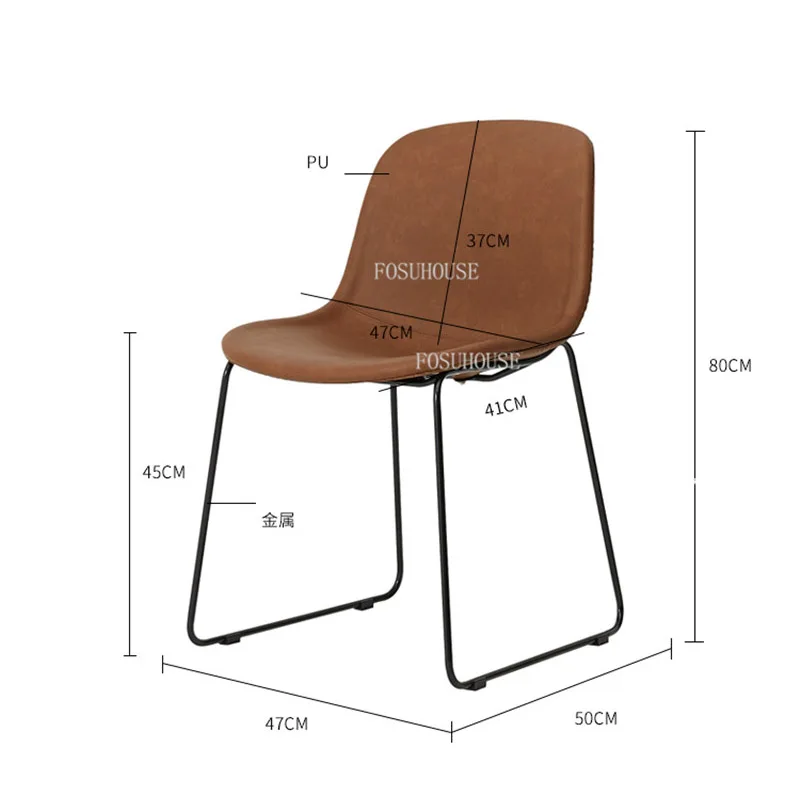

Nordic Dining Chair Minimalist Seat Soft Package Luxury Wrought Iron Backrest Leather Dining Chairs Ins Kitchen Home Furniture
