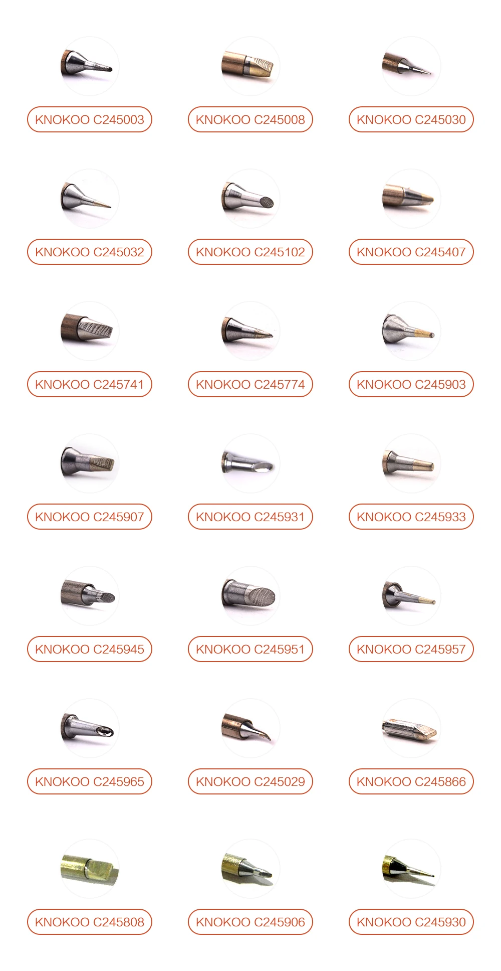KNOKOO эквивалент C245030 032 036 930 001 957 903 933 жало паяльника для T245 наконечники DI3000 T12-1 припой 10 шт./пакет