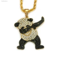 fashion retro full diamond panda pendant necklace exaggerated punk hip hop rock long chain men and women party accessories