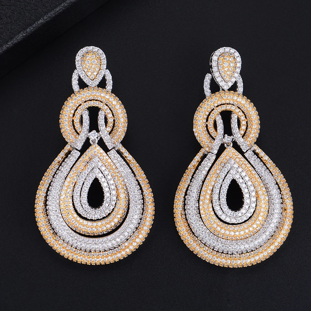 

Blachette Jewelry Popular Waterdrop Geometery Hollow Pierced Cubic Zirconia Dangle Drop Earrings For Women Girls Wedding Party