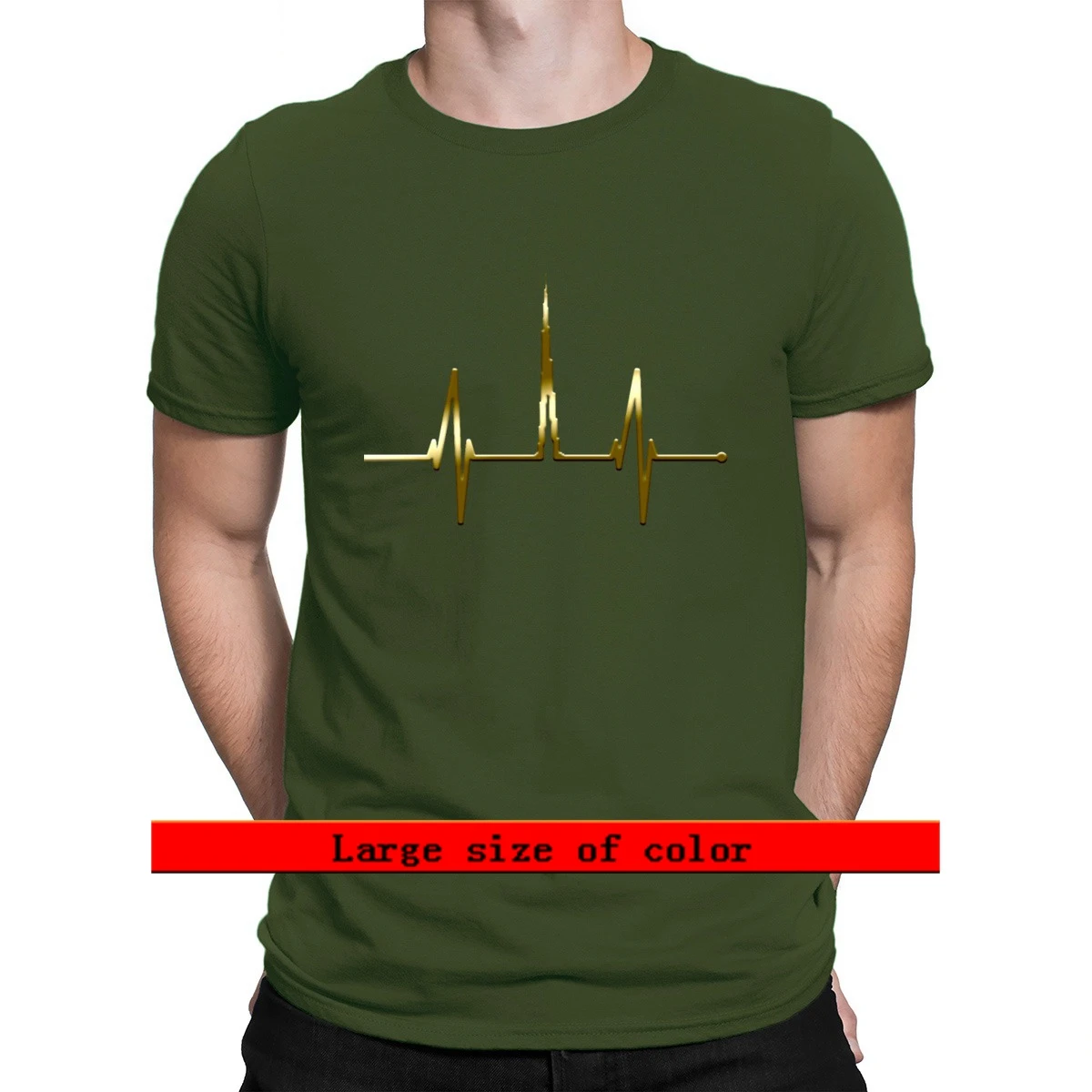 

Dubai Heartbeat Skyline Gold Golden Burj Khalifa 2021 T Shirt O Neck Comical Spring Custom Natural Gift Male Short Sleeve Shirt
