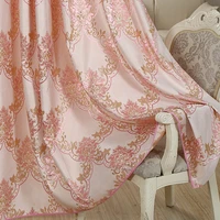 pink european style golden leather curtains for living dining room bedroom jacquard american country yarn dyed curtain fabric