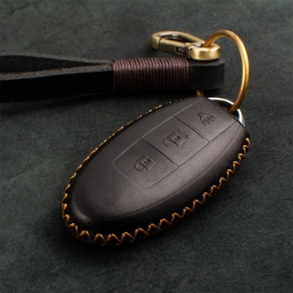 

3 Buttons Genuine Leather Car Key Cover FOB Case For Nissan Qashqai Skyline Juke Alissa X-trail Keyless Smart Key Car Styling