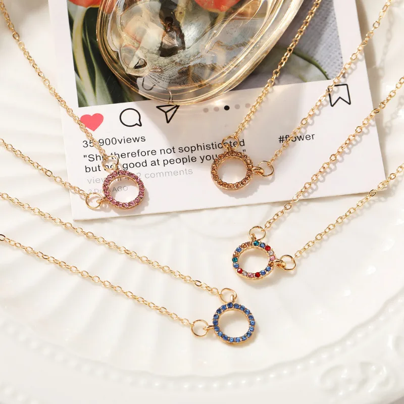 

2021 Pearl Retro Geometric Full Rhinestone Round Clavicle Chain Necklace For Women New Trend Female Jewelry