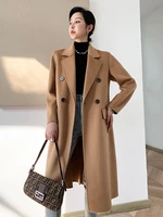 2021m new womens water ripple double sided cashmere medium and long coat suit collar double breasted wool coat