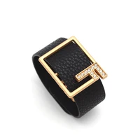 totabc fashion black gold crystal f leather bracelet wristbands charm wrap bangle fashion unisex jewelry