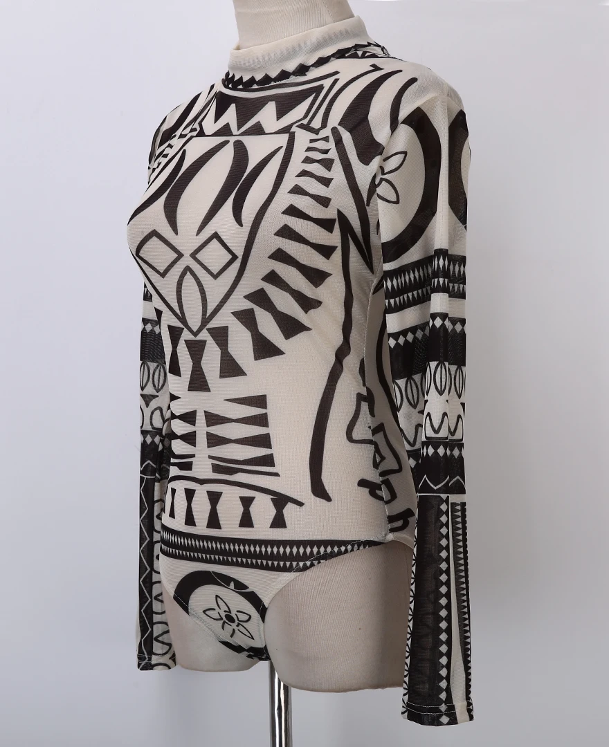 Новинка 2019 года Сексуальное Женское боди с принтом в этническом стиле эластичное