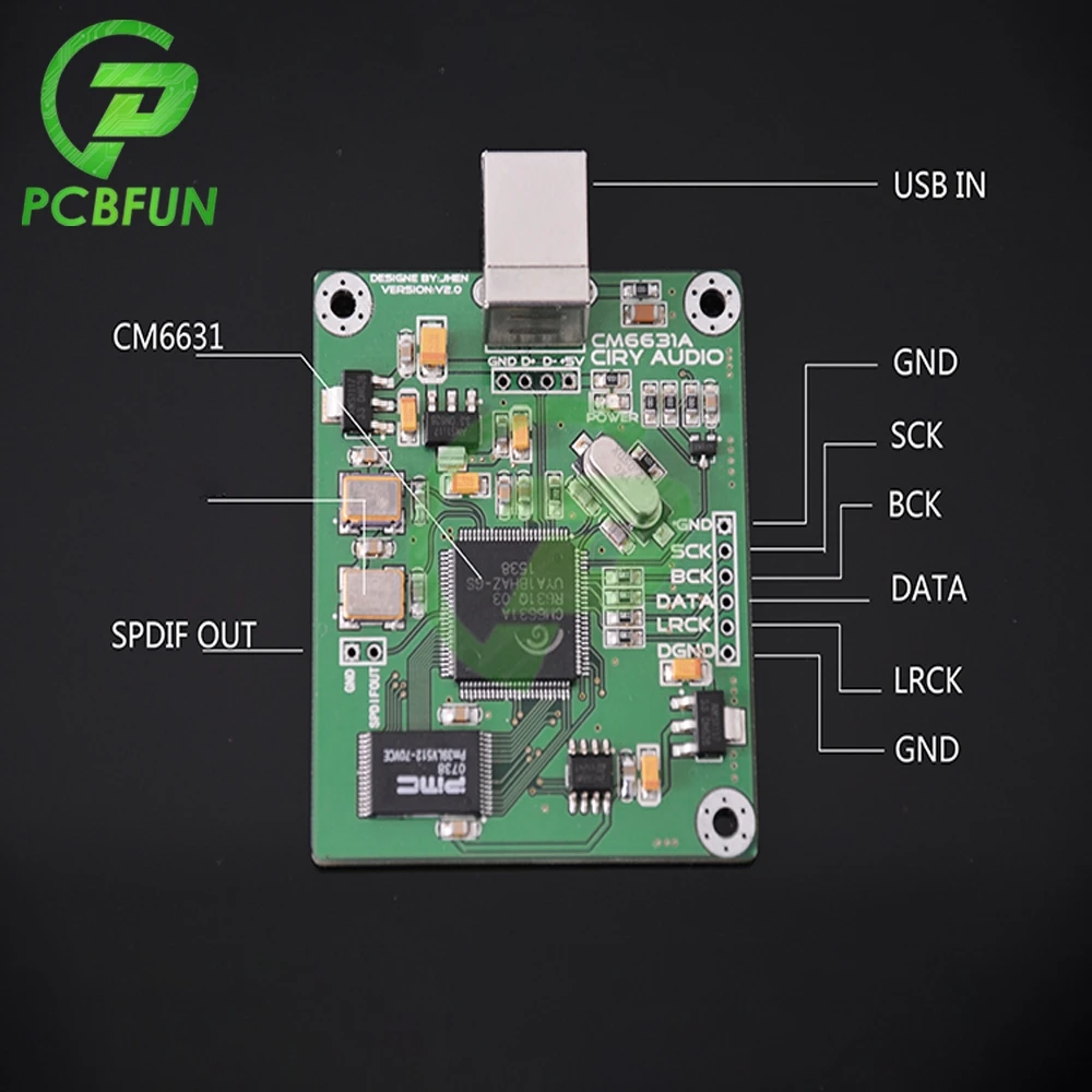 Pcbfun CM6631A цифровой интерфейс I2S SPDIF выход 24 бит 32 192K 384K ASIO USB_B 2 0 обратная