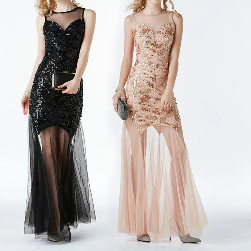 Женское длинное платье чартсби 1920 х годов винтажное Сетчатое макси без рукавов с