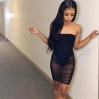 2021 summer new ultra thin dress low cut mesh folds perspective ultra short fashion sexy tube top nightclub party style