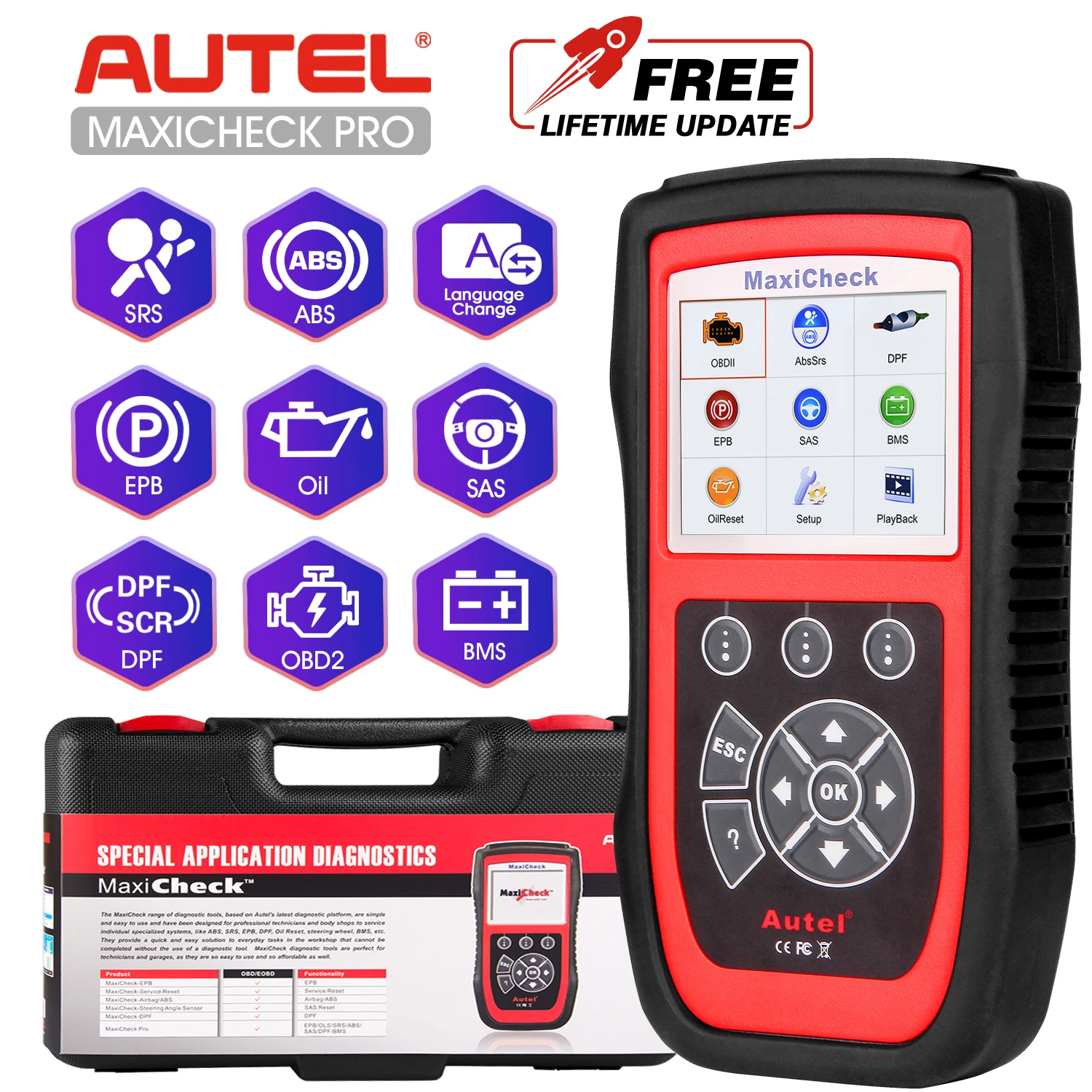 

Autel MaxiCheck Pro OBD2 сканер автомобильный диагностический инструмент ABS Автоматический откачивание, SRS подушка безопасности, сброс масла, SAS,DPF,EPB,BMS...