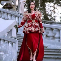 burgundy kakarou algerian muslim evening dresses 4 pieces morocco caftan velvet special occasion dresses lace prom party gowns