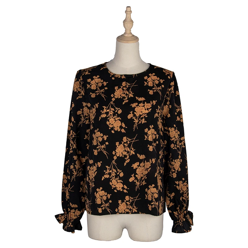 

Fashion Chiffon Floral Print Blouse Women Casual Flare Sleeve O Neck Shirt Top Spring Summer Blouse For Women 2021 New
