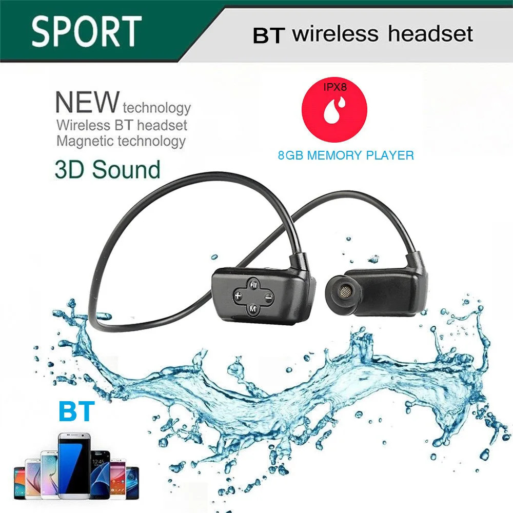 Беспроводная гарнитура Bluetooth 5 0 IPX8 водонепроницаемая для плавания Спортивная с
