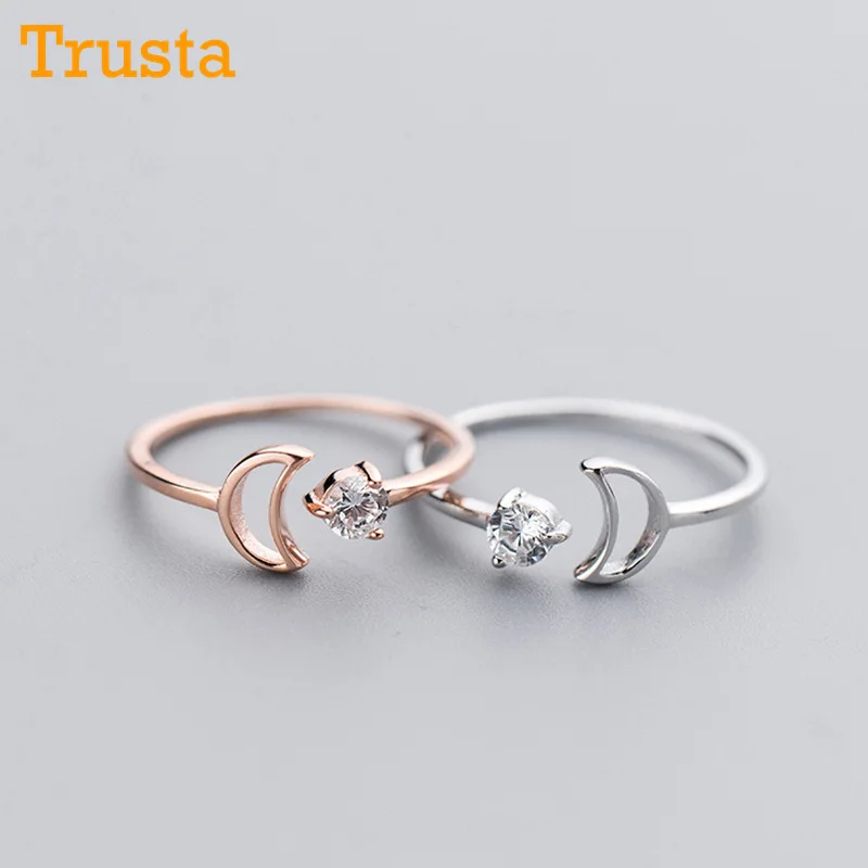 Trusta 925 Solid Real Sterling Silver Fashion Women Rose Silver Moon Opening Rings Size 5 6 7 For Teen Girls Lady's DS1049