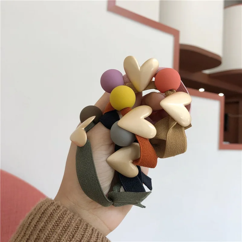 

Simple handmade Scrunchie Women Girls heart Elastic Hair Rubber Bands Accessories Hair Rope Ring Holder Ornaments Headdress