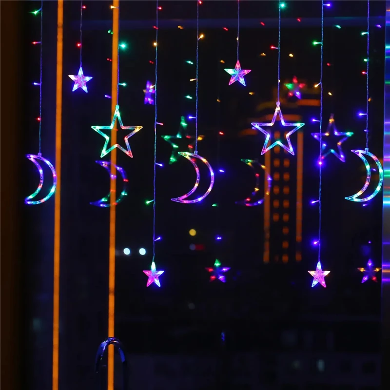 

СВЕТОДИОДНАЯ Гирлянда-занавес в виде луны и звезд, гирлянда-сосулька, светящаяся гирлянда для спальни, фоновая стена на Рождество, свадьбу, ...