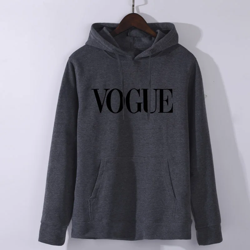 Dark grey 1 Толстовки женские осень VOGUE печать однотонная Толстовка Пуловер с круглым вырезом зимний женский спортивный костюм плюс размер Одежда - Цвет: Dark grey 1