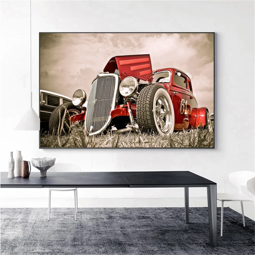 

Modern Car Wall Art Poster And Print Grass Plant Landscape Canvas Painting Nordic Pictures Living Room Bedroom Home Decoration