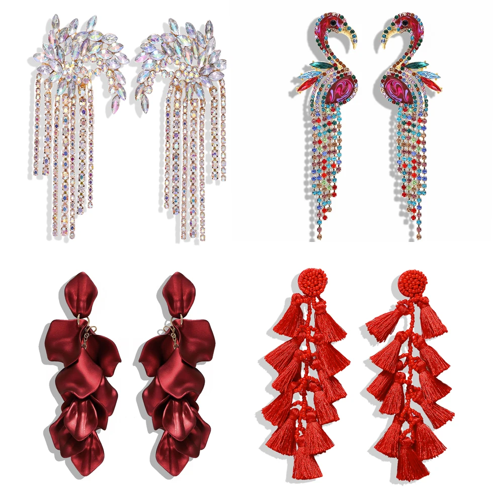 Бохо кисточкой стекло кристалл лебедь серьги для женщин модные бусы рафия птица