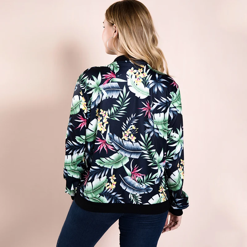 HELIAR размера плюс с принтом листьев куртка на молнии блузка Женская Осенняя