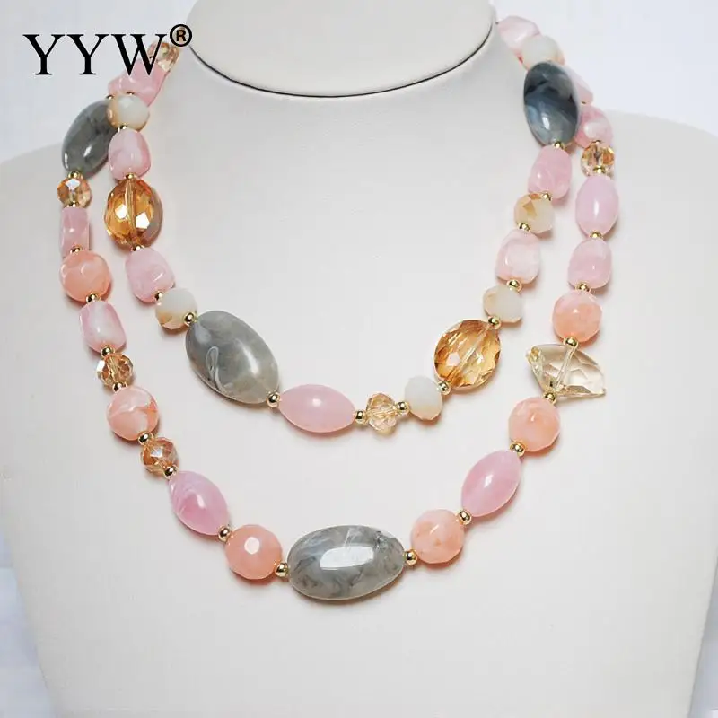 Luxury Women Double Layers Necklace Crystal Resin Beads Natural Stone Extender Chain Collarbone Clavicle Female Gargantilha | Украшения и