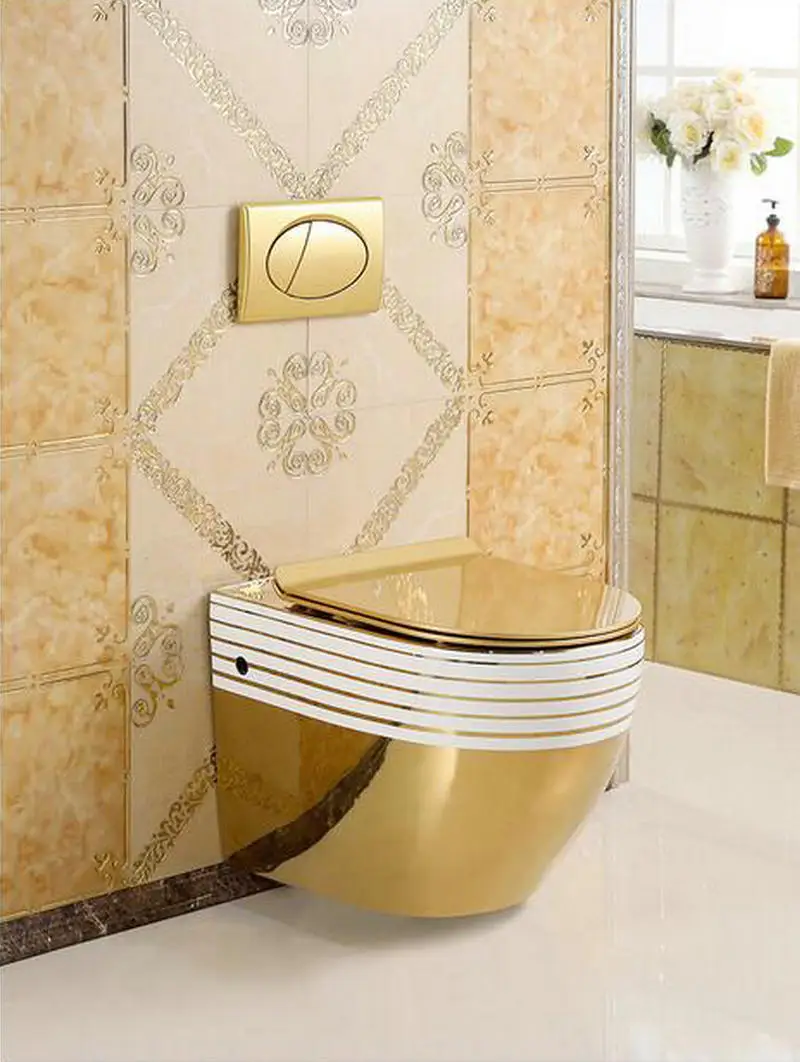 Золотой художественный настенный табурет для унитаза WC Pan P Trap туалет мытья