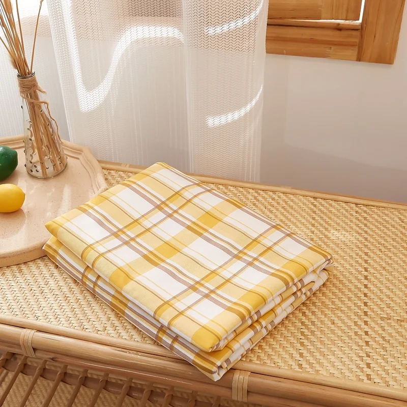 

100% Cotton Plaid Bed Sheet Solid Washable Elastic Flat Sheets No Fade No Pilling Durable Bedspreads For Double Queen King Bed