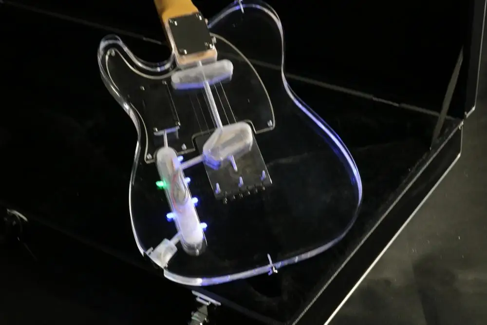 Акриловый корпус tl Электрогитара ra синий светодиодный свет кленовый гриф гитары