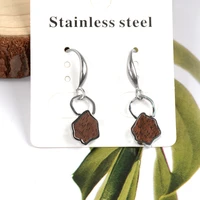 3 different color stainless steel and wood earrings