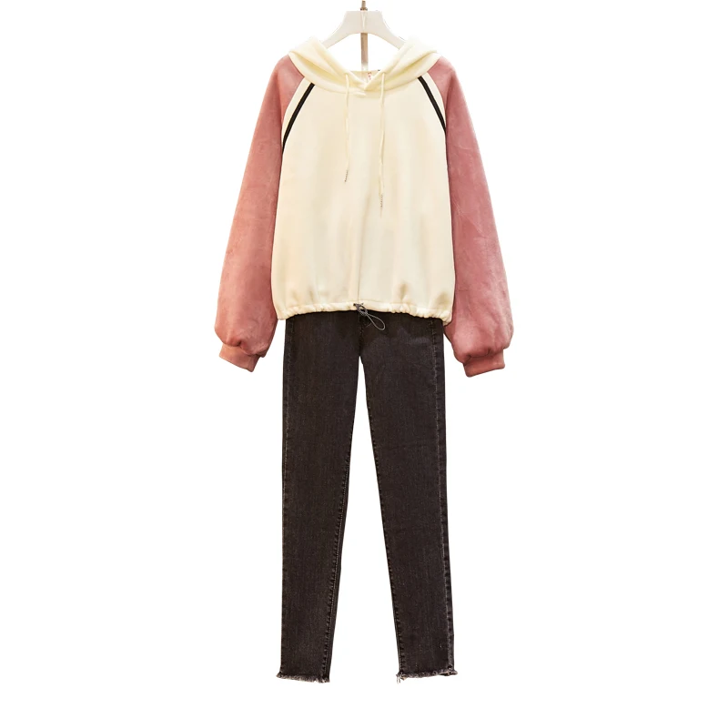 Толстовки с капюшоном и штаны бархатным утеплителем затягивающими шнурками