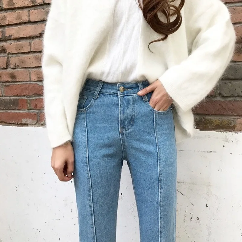 Женские джинсы с завышенной талией свободные прямые модные повседневные