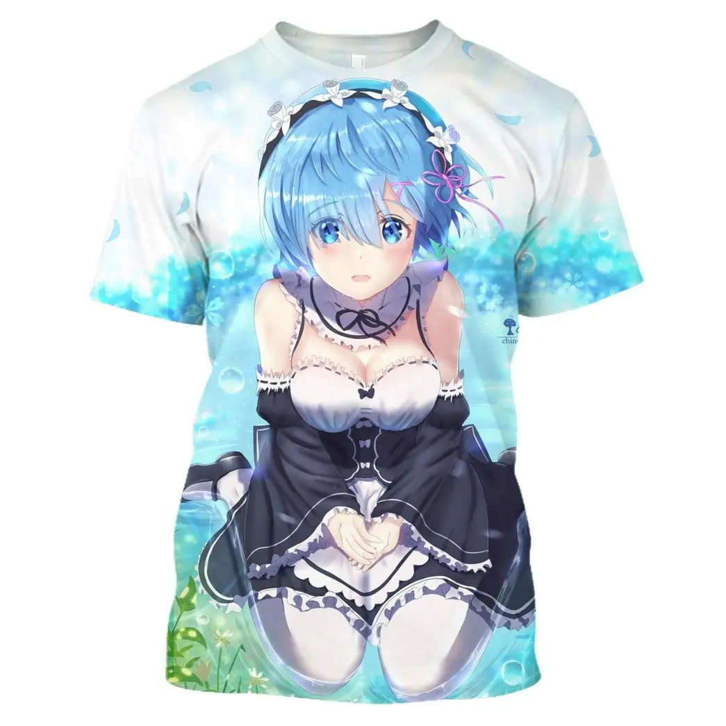 Футболка для косплея по мотивам аниме Re:zero Twin Ram Rem модная рубашка с коротким