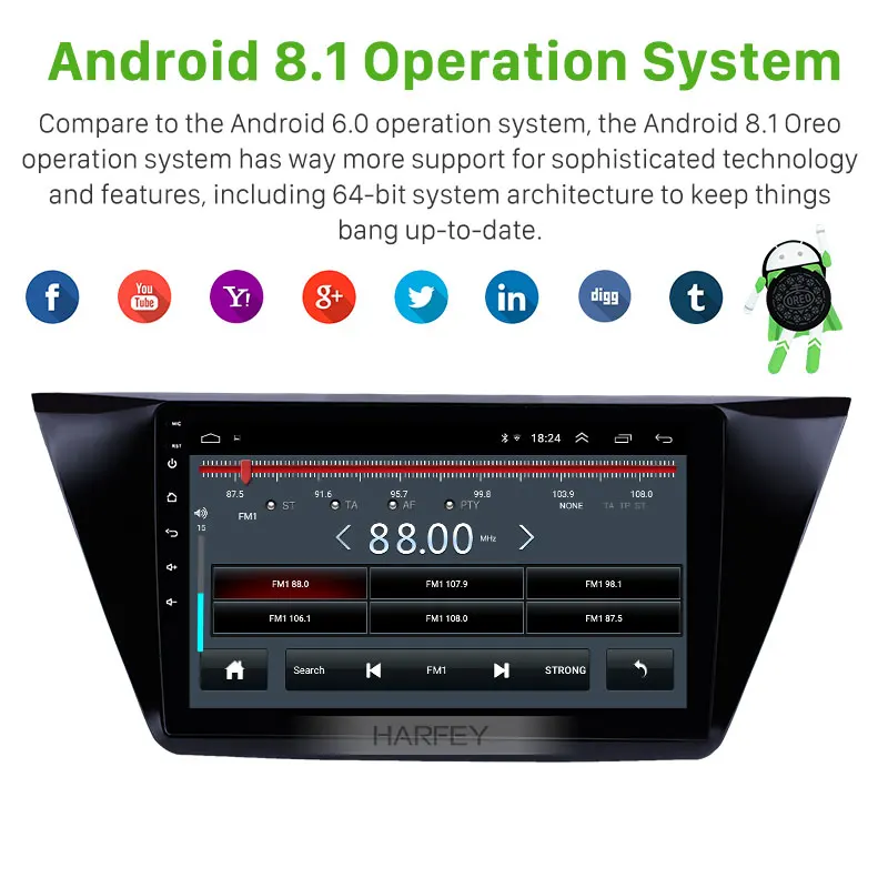 Harfey 10 1 дюймов Android 8 Автомобильная магнитола для VW Volkswagen Touran 2016 2017 2018
