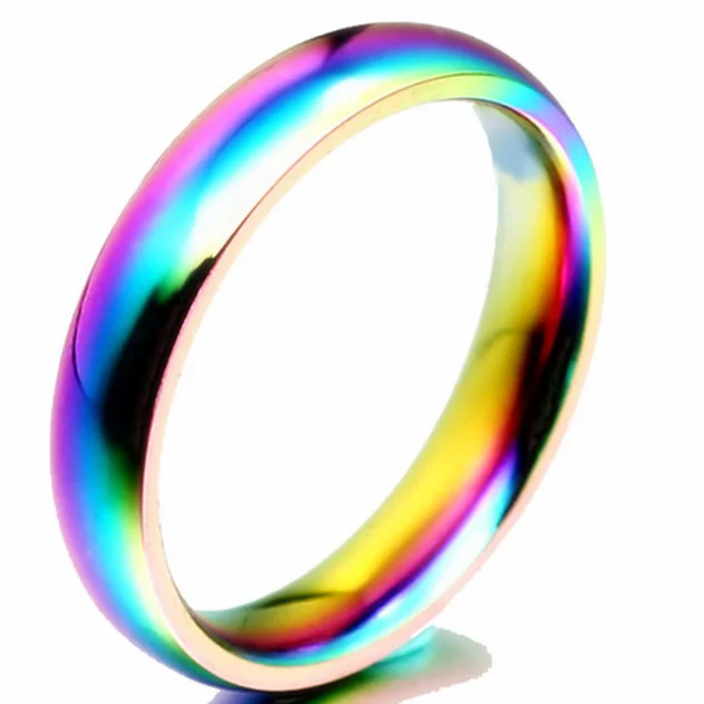 Rainbow 4mm 4 мм 2 мм золото титановая сталь пара кольцо для мужчин и женщин - Цвет основного камня: Rainbow 4mm