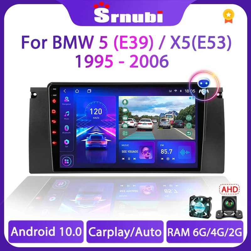 srnubi 2 din android 10 carplay car radio for bmw 5 e39 e53 x5 m5 1999 2003 2006 multimedia player 4g gps stereo dvd speakers free global shipping