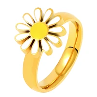 stainless steel enamel little daisy flower women ring 2020 golden simple sunflower female ring wedding jewelry accessory gift