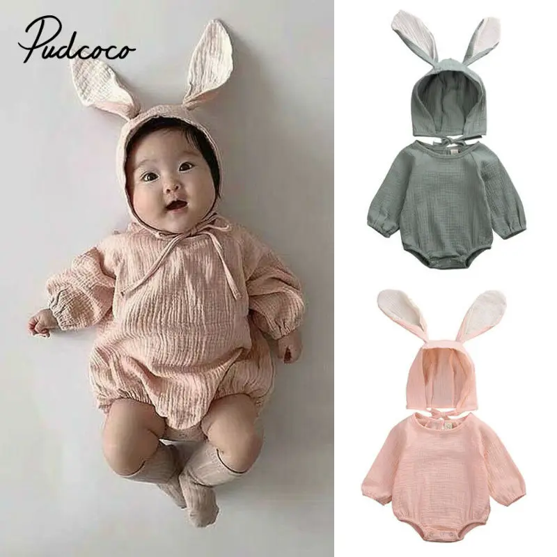 Pudcoco комбинезоны для новорожденных девочек Carters 3D комбинезон с капюшоном и ушками
