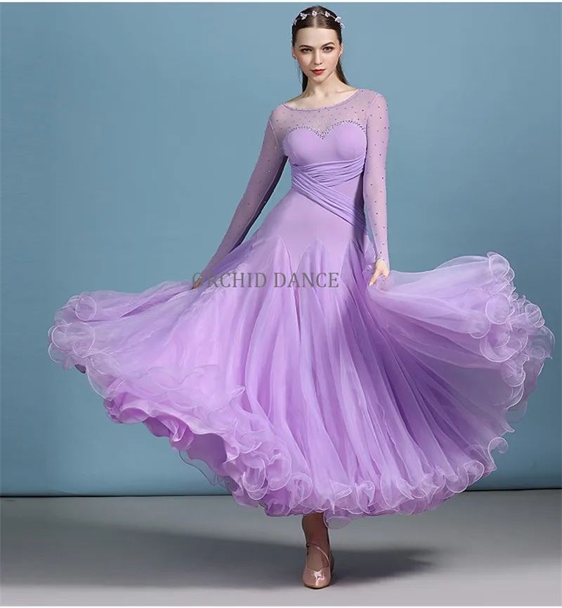 

New Coming Sexy Mesh Lavender Navy Women Competition Dance Dress Ballroom