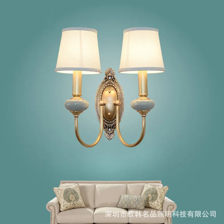 French Wall Lamp All Copper American Bedroom Bedside Lamp Study Hall Background Wall