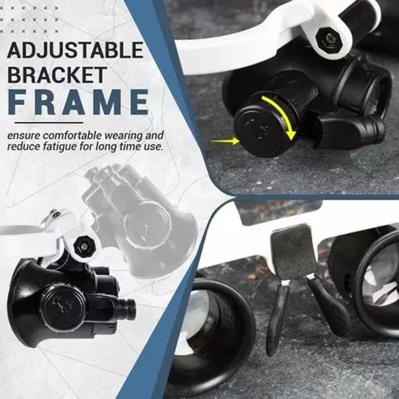 

Adjustable Wearing Magnifying Glass with LED Light 8x 15x 23x High Magnification Magnifier for Repairing Processing MDJ9
