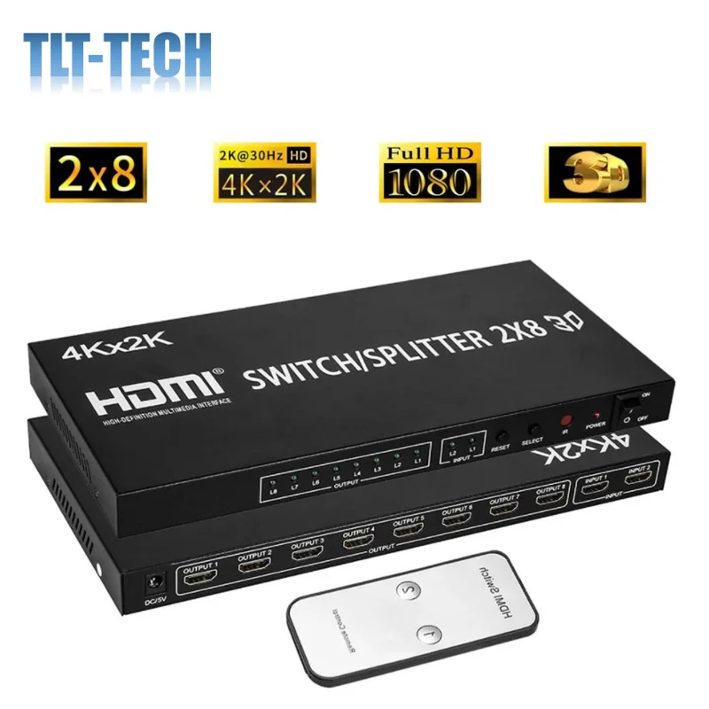 Full HD 4K HDMI сплит-тер 2x8 видео HDMI коммутатор Сплит 2 в 8 двойной дисплей для DVD PS3 Xbox с питанием (тип 1) (2x8) (2x8)