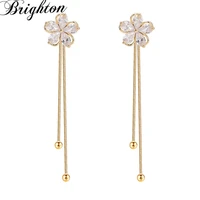 brighton exquisite flower big zircon dangle drop earrings for women girl long tassel brincos wedding bride fashion jewelry gift