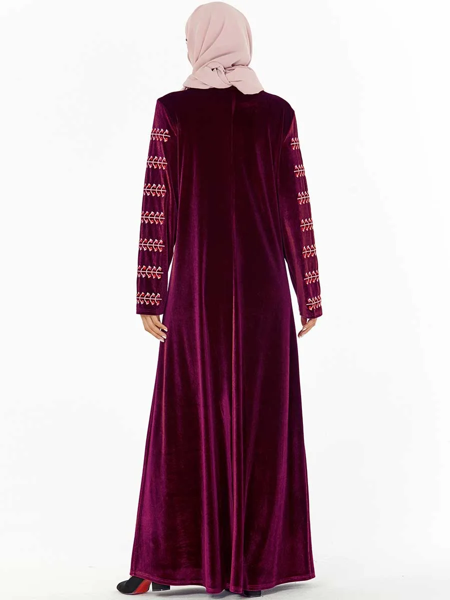 BNSQ плотное зимнее бархатное платье бордового цвета с длинными хиджабами