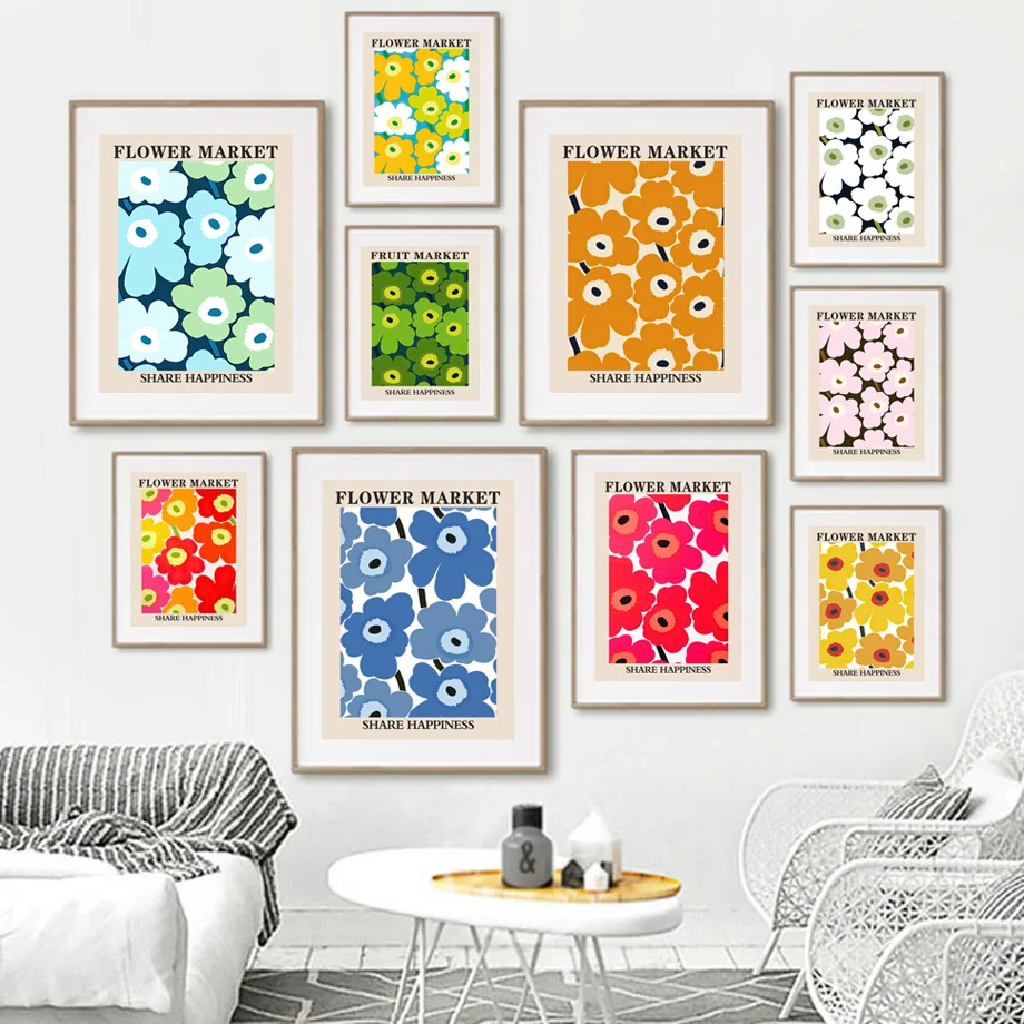 

Vintage Colorful Flower Market Canvas Painting Nordic Abstract Flowers Poster Wall Art Pictures for Living Room Home Decor