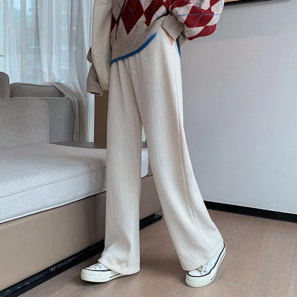 

Popular Women Trousers Solid Color Lady Trousers Stretchy Cold Resistant Straight Leg Women Casual Trousers