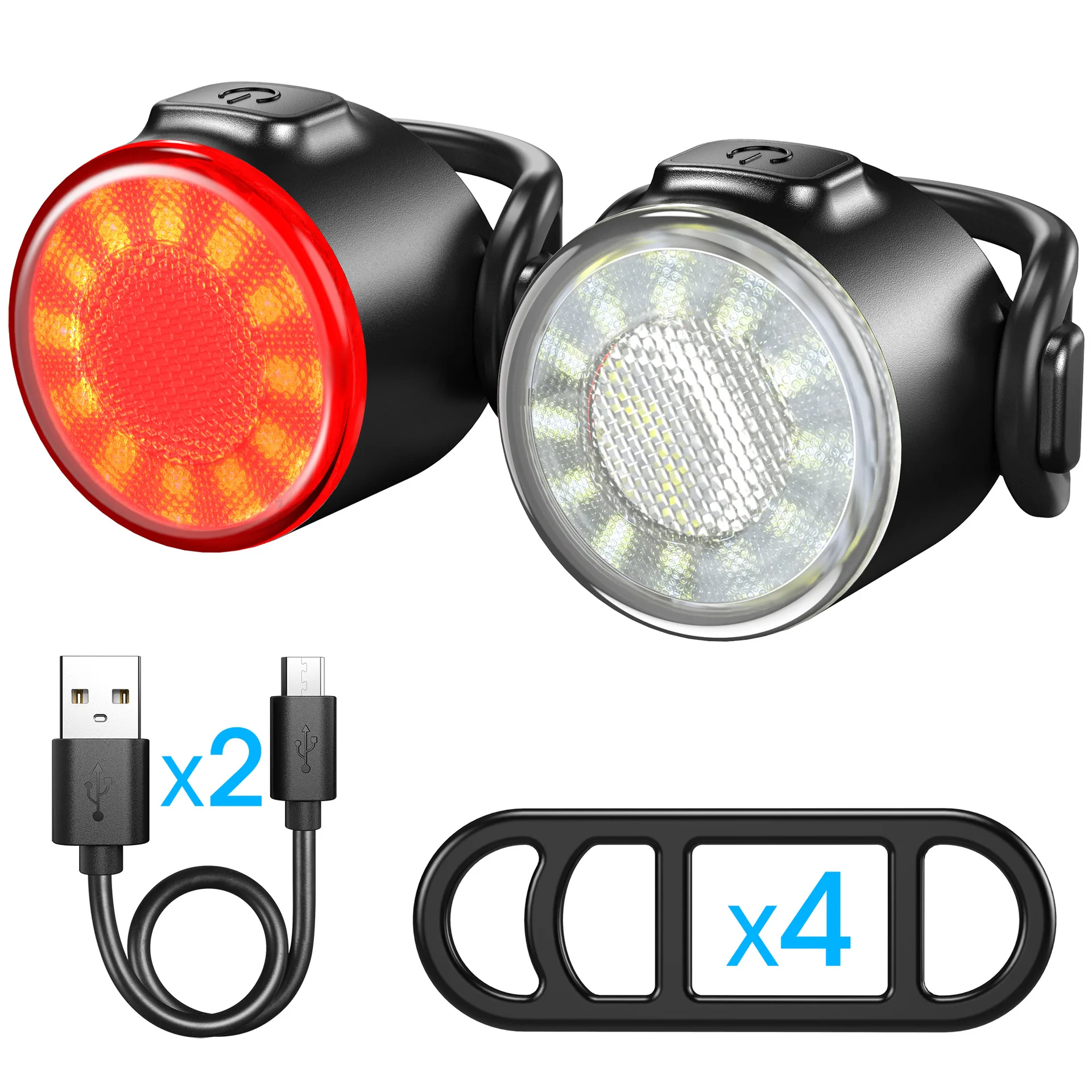 

Q2 Bicycle Front and Rear Double Lights Mountain Bike Riding Headlight Kit Usb High-bright Lights Road Bike Warning Taillights