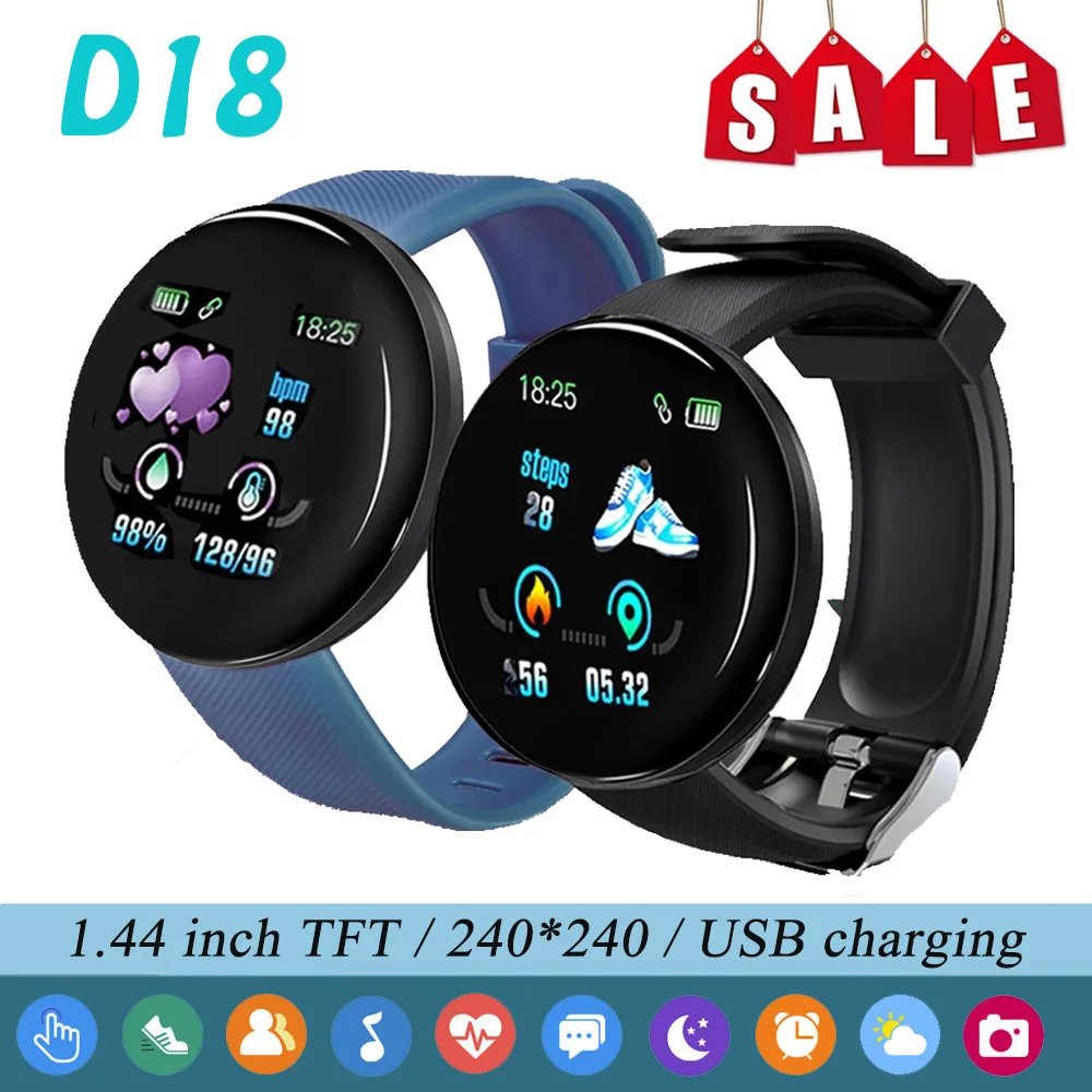 

D18 Smart Watch Men Women Blood Pressure Heart Rate Monitor Smartwatch Sport Tracker Relogio Masculino 116Plus D18S Smart Clock